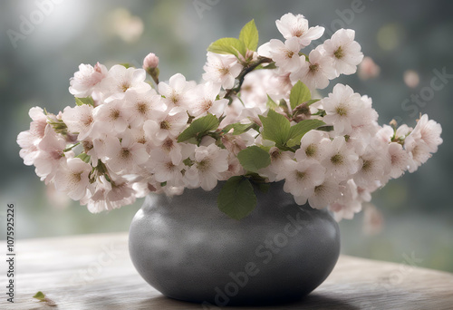 nature olated fresh copyspace flower whiteflower elegant white soft closeup plant concept spring natural picture decoration background table home cherry delicate beautiful green blossom decor room   photo