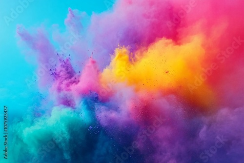 Vibrant Explosion of Colorful Powder in Shades of Blue, Pink, Yellow, and Orange Creating a Magical and Dynamic Abstract Background for Creative Projects