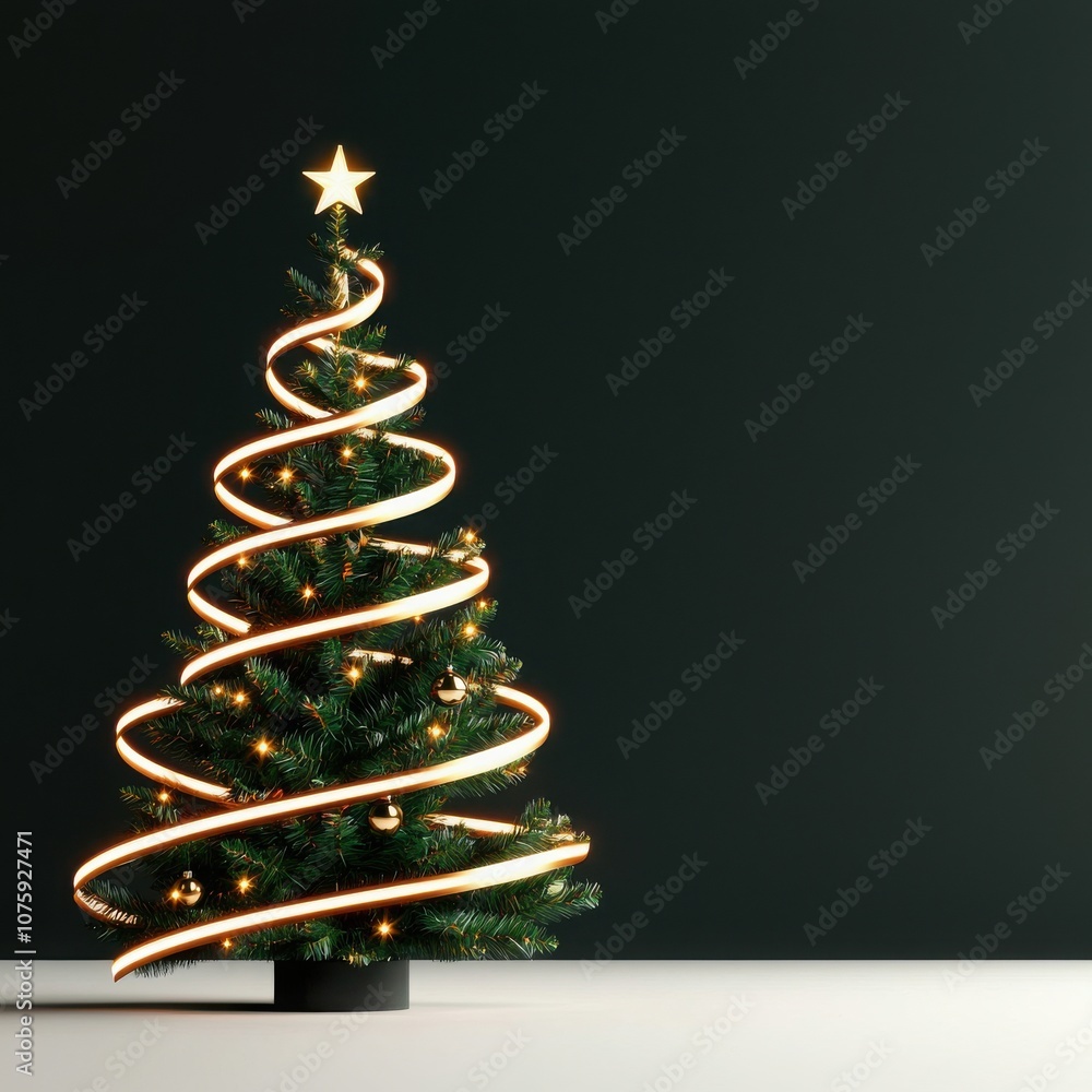 Stylish Christmas tree with glowing lights on a dark background. Stylish Christmas tree with glowing lights on a dark background.