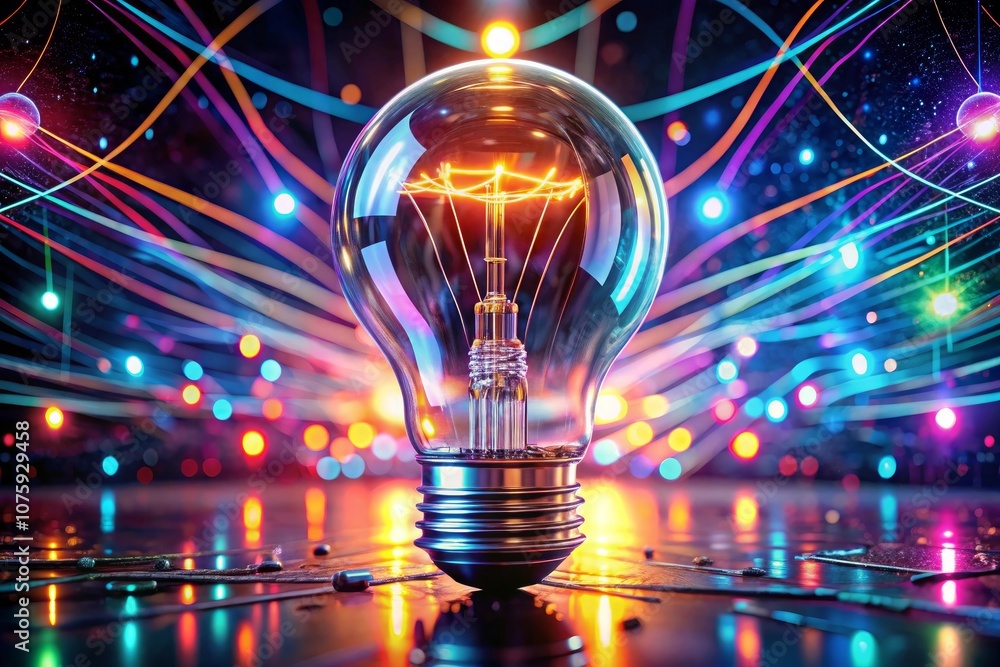 a light bulb with a colorful background and colorful lights around it a light bulb with a colorful background and colorful lights around it