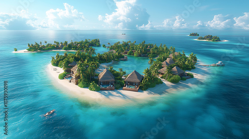 Fototapeta Naklejka Na Ścianę i Meble -  Maldives. Aerial view of the beautiful tropical island. Luxury resort and hotel on the sea background