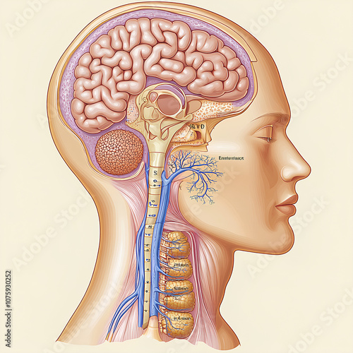 Human Head and Neck Anatomy Illustration   Veins  Brain  Spinal Cord  Nerves,Nursing School