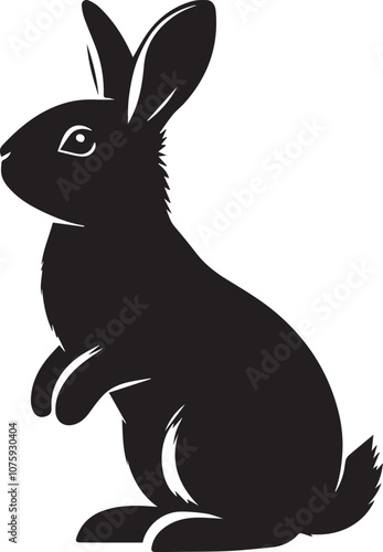 Curious rabbit standing on its hind legs vector design black