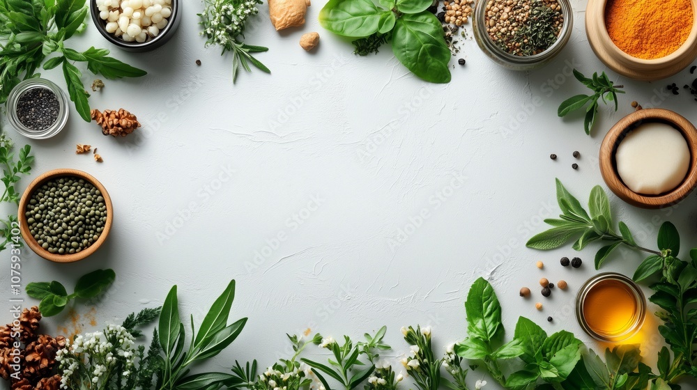A Colorful Arrangement of Fresh Herbs and Spices for Cooking A Colorful Arrangement of Fresh Herbs and Spices for Cooking