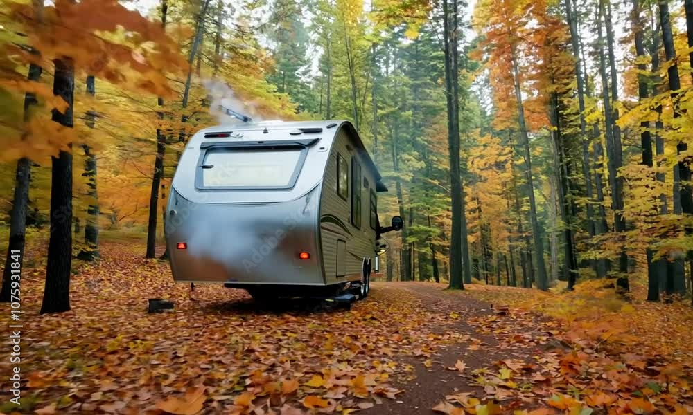 Travel car in autumn forest Travel car in autumn forest