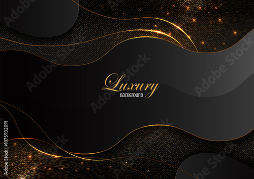 Elegant black gold curve lines with sparkling gold background, abstract banner template, product advertisements, web banners, Vector illustration not AI-generated
