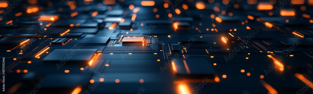 A close-up view of a futuristic circuit board with glowing elements, revealing intricate patterns and technology enhancements. A close-up view of a futuristic circuit board with glowing elements, revealing intricate patterns and technology enhancements.