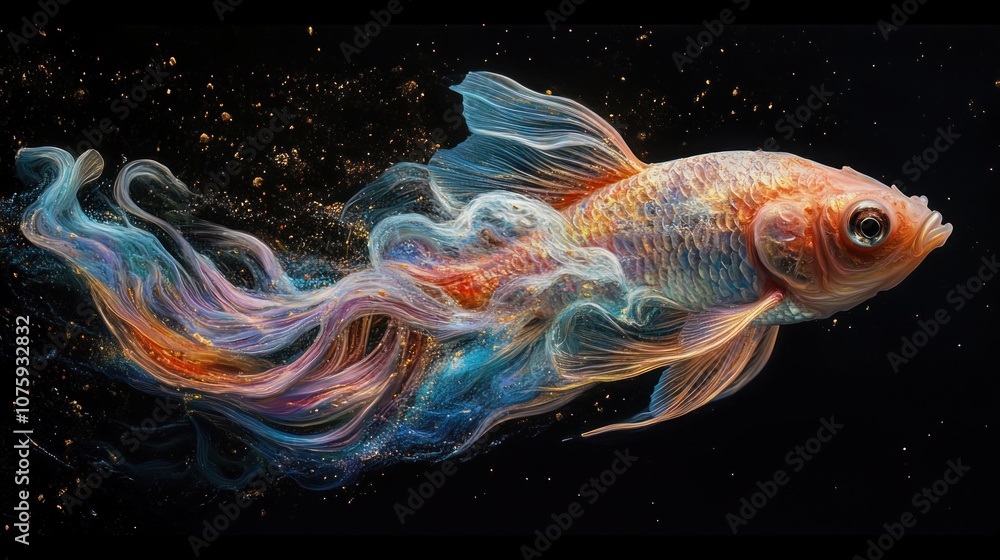 Goldfish with Abstract Tail in Black Space Goldfish with Abstract Tail in Black Space