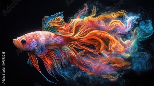 Vibrant Betta Fish in Colorful Smoke