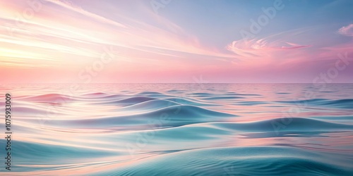 A gentle sea with soft, rolling waves reflecting a sky painted with hues of pink and blue, a serene landscape of tranquility and beauty.