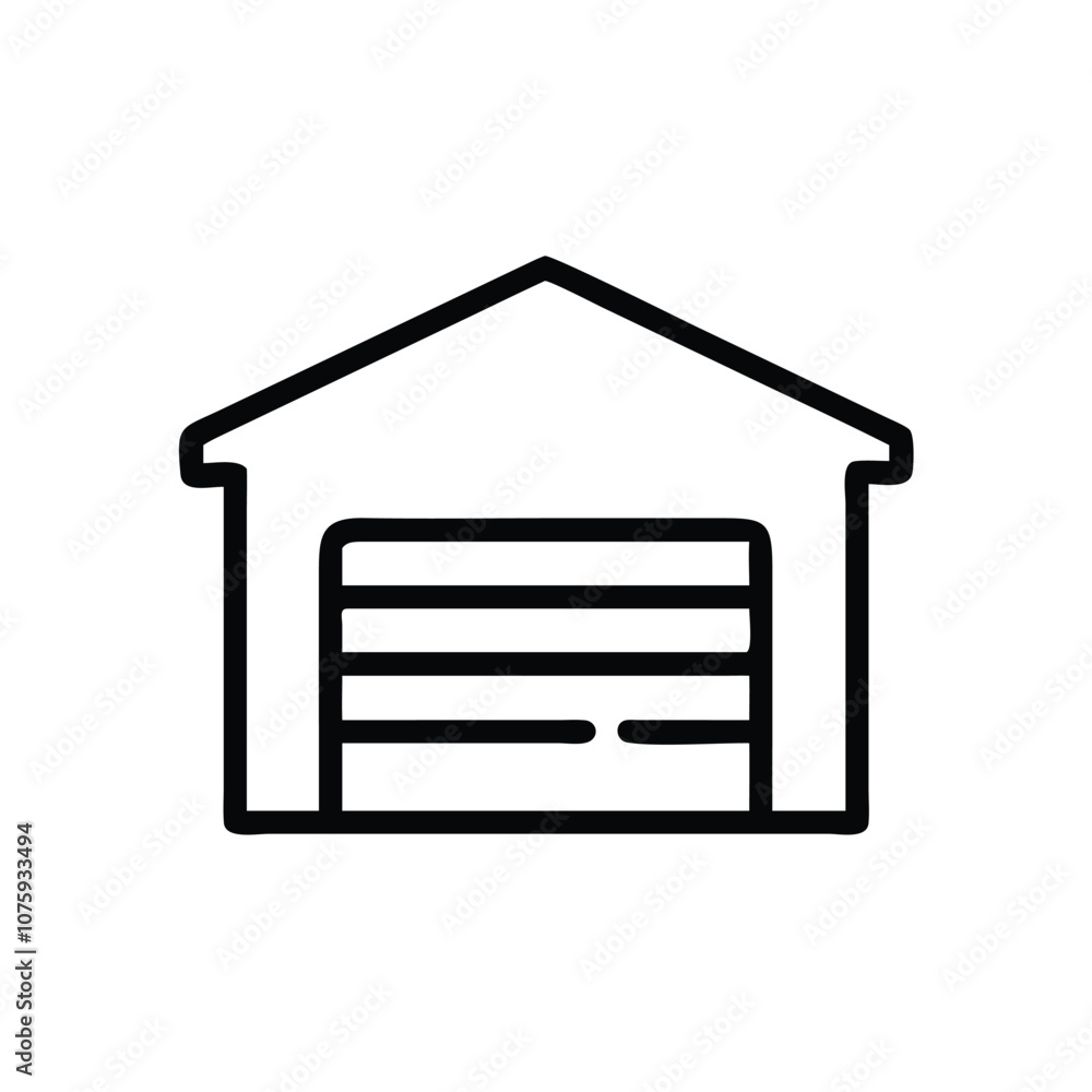 Simple garage icon with closed door outline, Vector line illustration of a garage with a closed door, shown in a minimal black outline style representing home storage and vehicle protection.
Simple garage icon with closed door outline, Vector line illustration of a garage with a closed door, shown in a minimal black outline style representing home storage and vehicle protection.