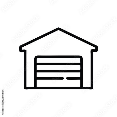 Simple garage icon with closed door outline, Vector line illustration of a garage with a closed door, shown in a minimal black outline style representing home storage and vehicle protection.
