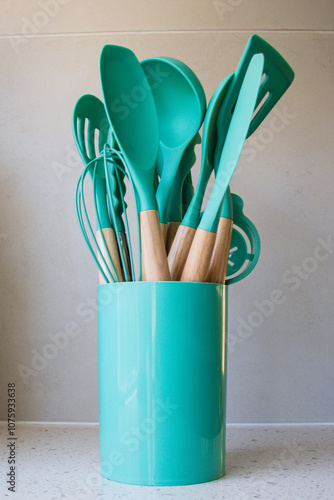 green cooking utensils set 