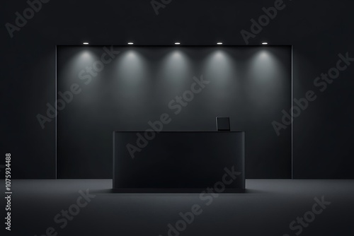 Black trade show booth mock up, on dark background photo