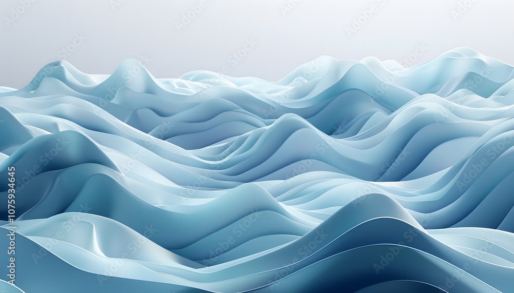 Obraz premium Beautiful flowing waves in soft blue tones creating a serene and calming abstract landscape.