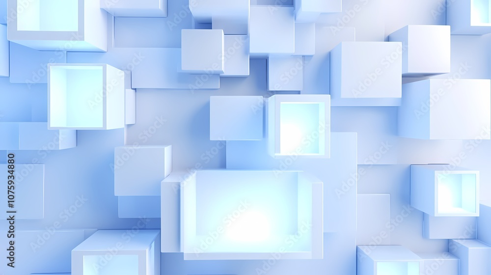 digital technology blue and white luminous 3d square poster background digital technology blue and white luminous 3d square poster background