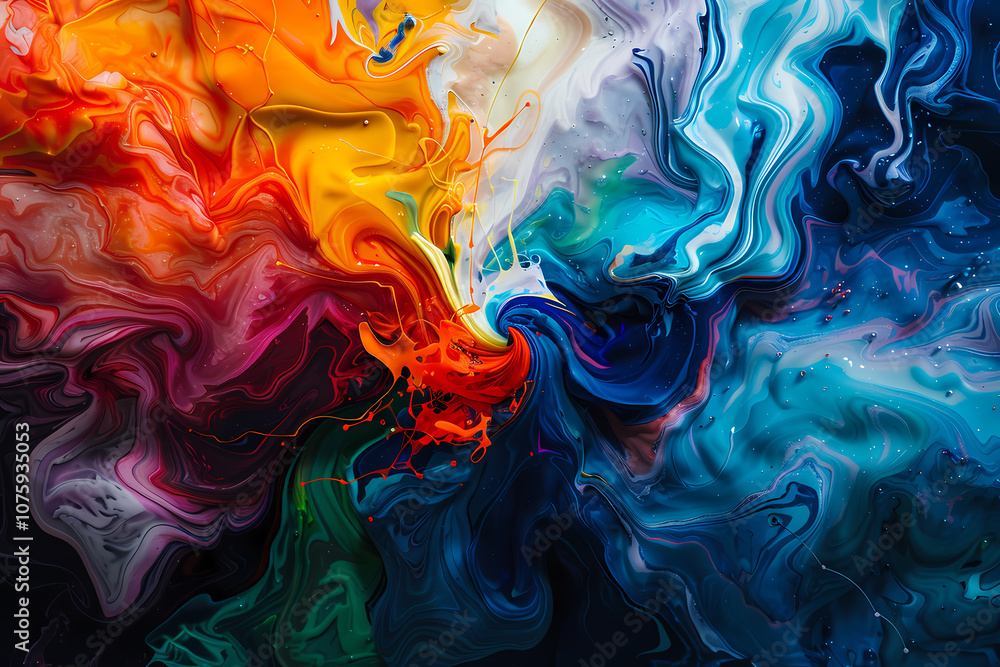 A vibrant swirl of colors featuring shades of blue, orange, yellow, and red, creating a mesmerizing abstract design. A vibrant swirl of colors featuring shades of blue, orange, yellow, and red, creating a mesmerizing abstract design.