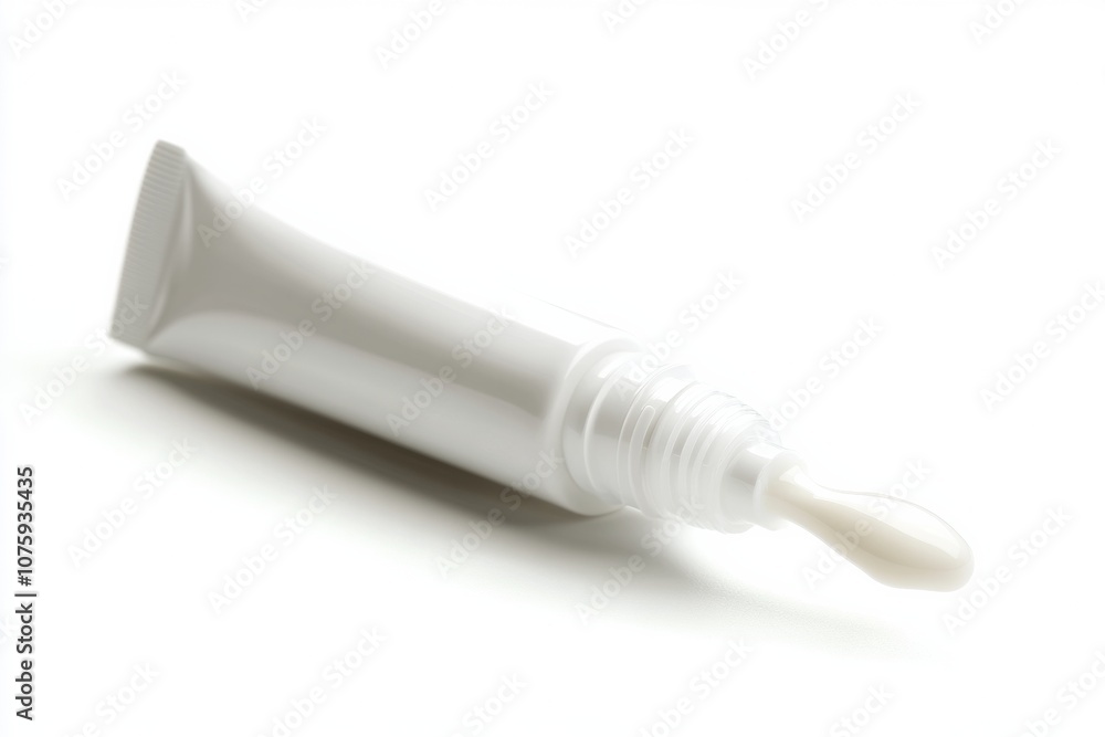 A white cream tube is placed on a white background. A white cream tube is placed on a white background.