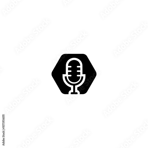 Audio microphone podcast icon illustration flat style isolated, application, studio, radio, broadcasting, user interface, concept logo