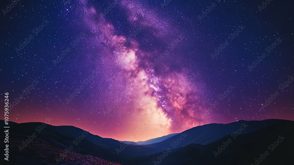 Milky Way Galaxy Over Silhouette Mountains at Night Milky Way Galaxy Over Silhouette Mountains at Night