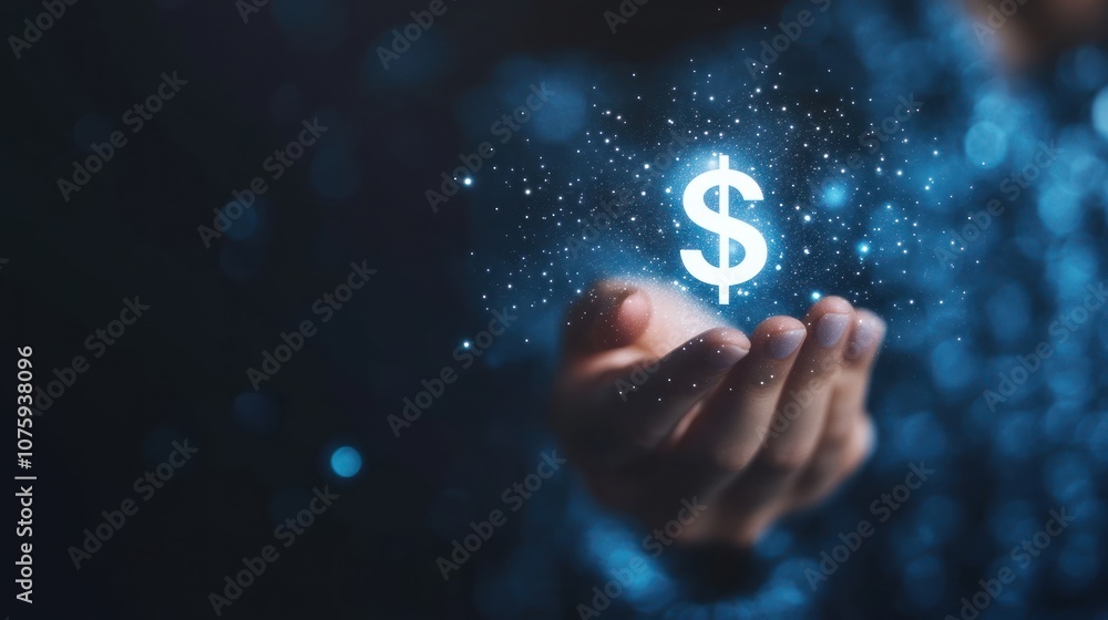 Hand Holding a Glowing Dollar Symbol Hand Holding a Glowing Dollar Symbol