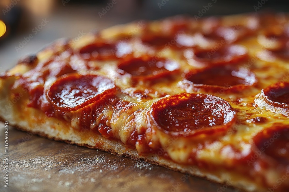 Close up of a pepperoni pizza slice Close up of a pepperoni pizza slice