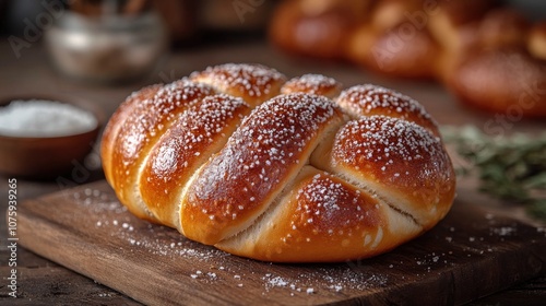 Golden Brown Braided Bread with Powdered Sugar