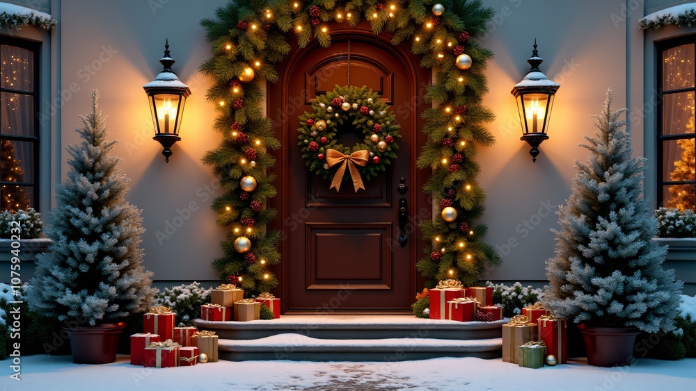 door with christmas decoration door with christmas decoration