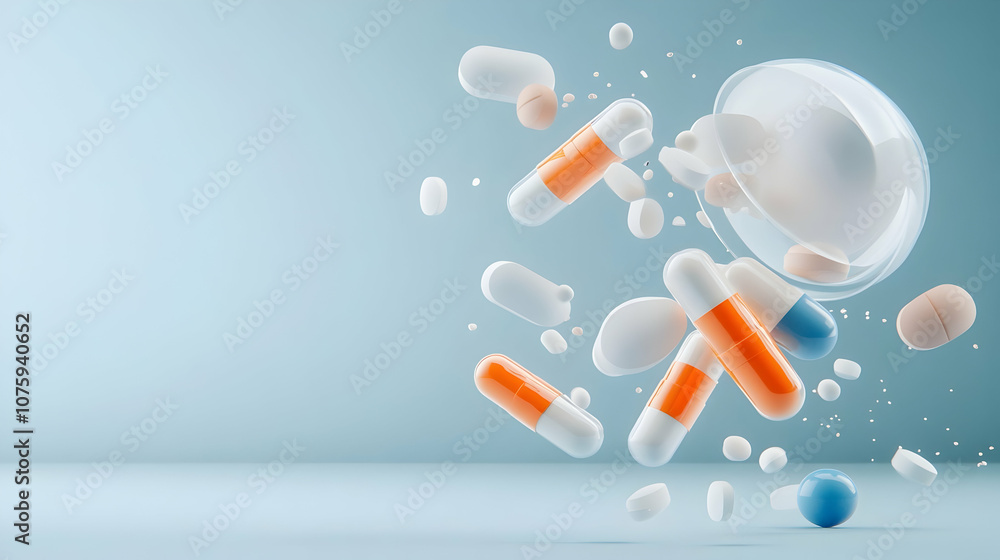 Opioid epidemic, featuring an array of prescription pills, medicine capsules, and tablets scattered Opioid epidemic, featuring an array of prescription pills, medicine capsules, and tablets scattered
