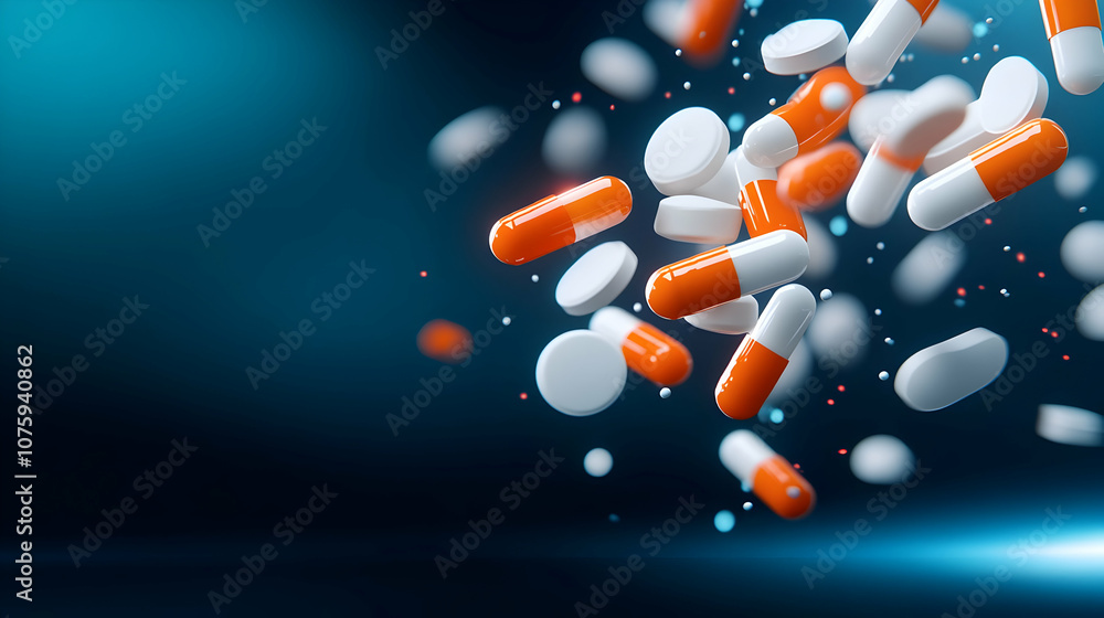 Opioid epidemic, featuring an array of prescription pills, medicine capsules, and tablets scattered Opioid epidemic, featuring an array of prescription pills, medicine capsules, and tablets scattered