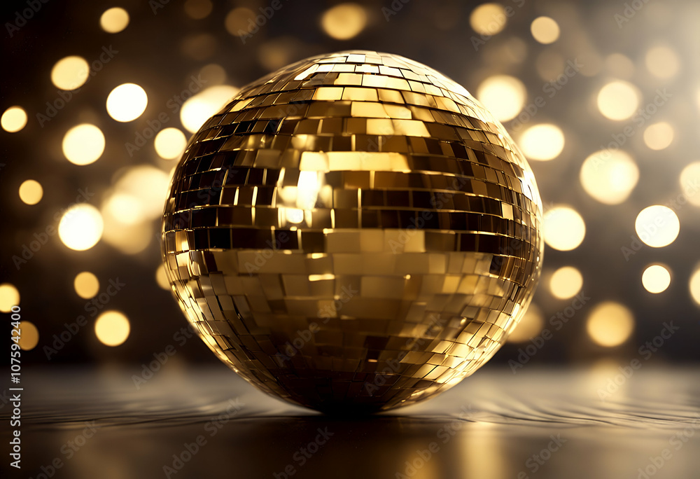 Obraz premium art illustration dance bright three equipment cover white retro festivity glasses music yellow disco spotlight party abstract gold ray background ball