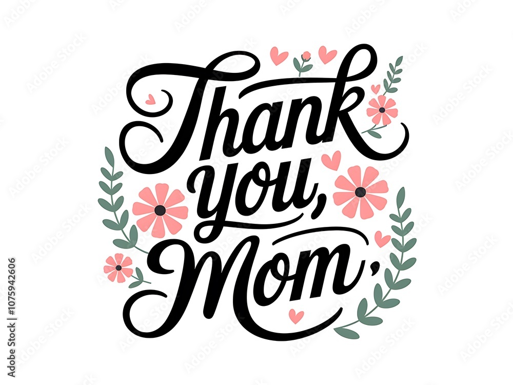 Floral Thank You Mom Graphic with Pink Flowers and Hearts Floral Thank You Mom Graphic with Pink Flowers and Hearts