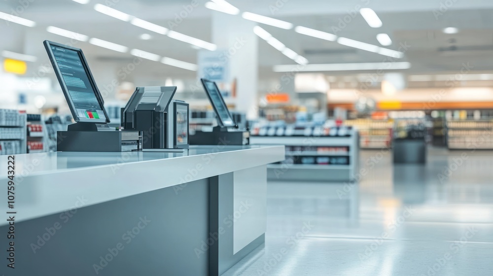 Supermarket Checkouts - Modern Retail Interior Supermarket Checkouts - Modern Retail Interior