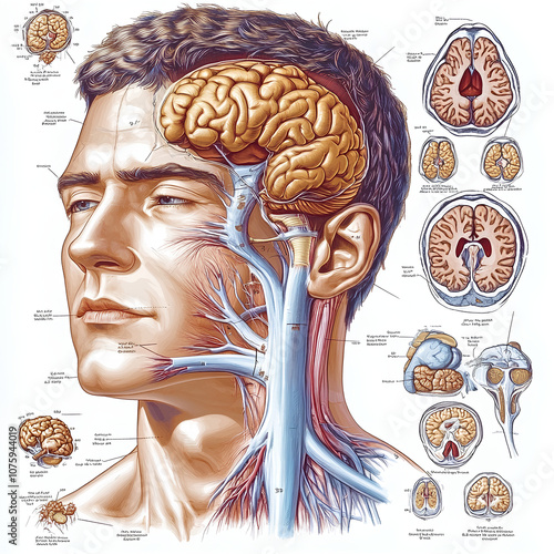 Human Brain Anatomy Diagram Illustration   Cerebrum  Nerves  Veins  Arteries,Nursing School