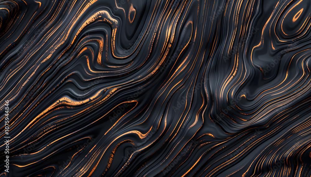 Fototapeta premium An abstract pattern featuring swirling black and bronze textures, creating a dynamic and modern visual effect.