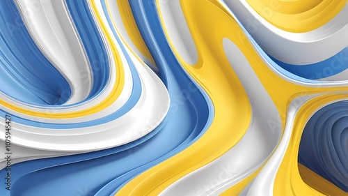blue, white and yellow 3 d background with wave illustration, beautiful bending pattern for web screensaver. blue, white and yellow texture with smooth lines 