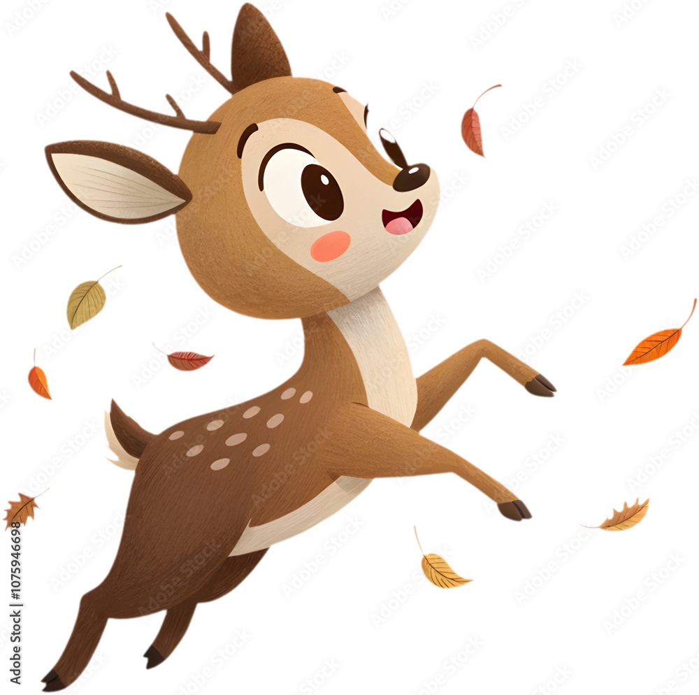 Fototapeta premium Charming marsh deer clipart with autumn breeze, perfect for seasonal kids' designs. 