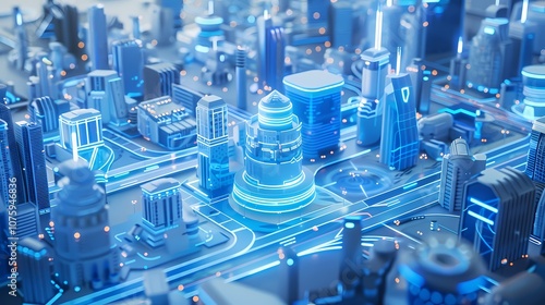 digital technology blue and white 3d smart city poster background