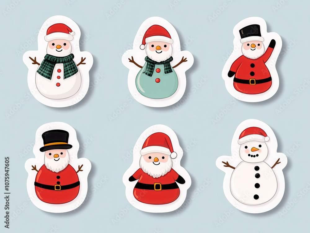 Cute Christmas stickers featuring snowmen and Santa characters, perfect for festive decorations and holiday crafts. These cheerful designs add fun touch to any celebration! Cute Christmas stickers featuring snowmen and Santa characters, perfect for festive decorations and holiday crafts. These cheerful designs add fun touch to any celebration!