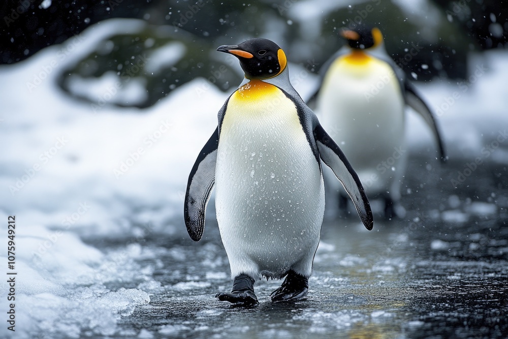 Fototapeta premium King penguin walking on ice in antarctica wildlife refuge