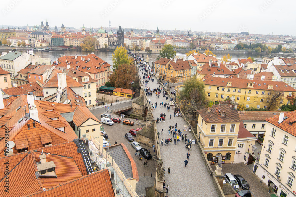 Obraz premium Aerial view of the Charles Bridge in Prague