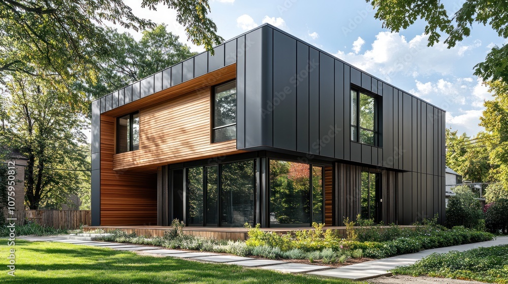 Modern House with Wooden and Metal Siding