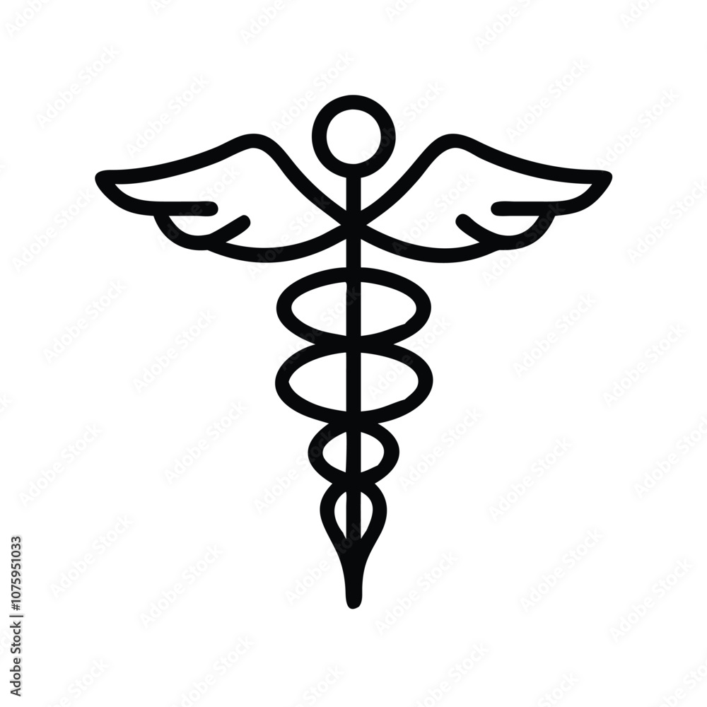Caduceus medical icon with wings and staff, Vector illustration of a caduceus symbol featuring a winged staff with intertwined serpents, representing medicine and healthcare.
Caduceus medical icon with wings and staff, Vector illustration of a caduceus symbol featuring a winged staff with intertwined serpents, representing medicine and healthcare.