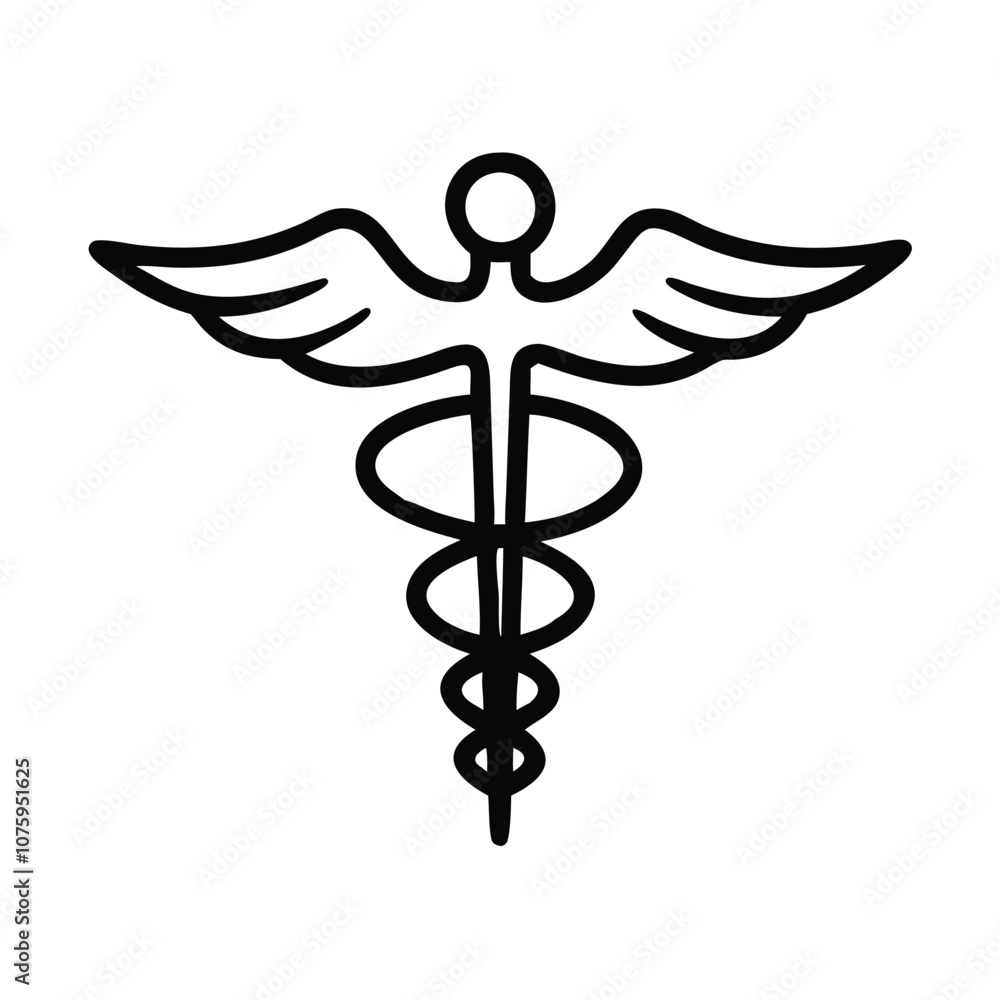 Caduceus medical icon with wings and staff, Vector illustration of a caduceus symbol featuring a winged staff with intertwined serpents, representing medicine and healthcare.
Caduceus medical icon with wings and staff, Vector illustration of a caduceus symbol featuring a winged staff with intertwined serpents, representing medicine and healthcare.