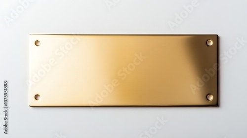 Close-up of blank brass nameplate on white background - Technology Concept