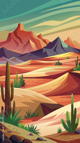 A desert landscape with mountains in the background