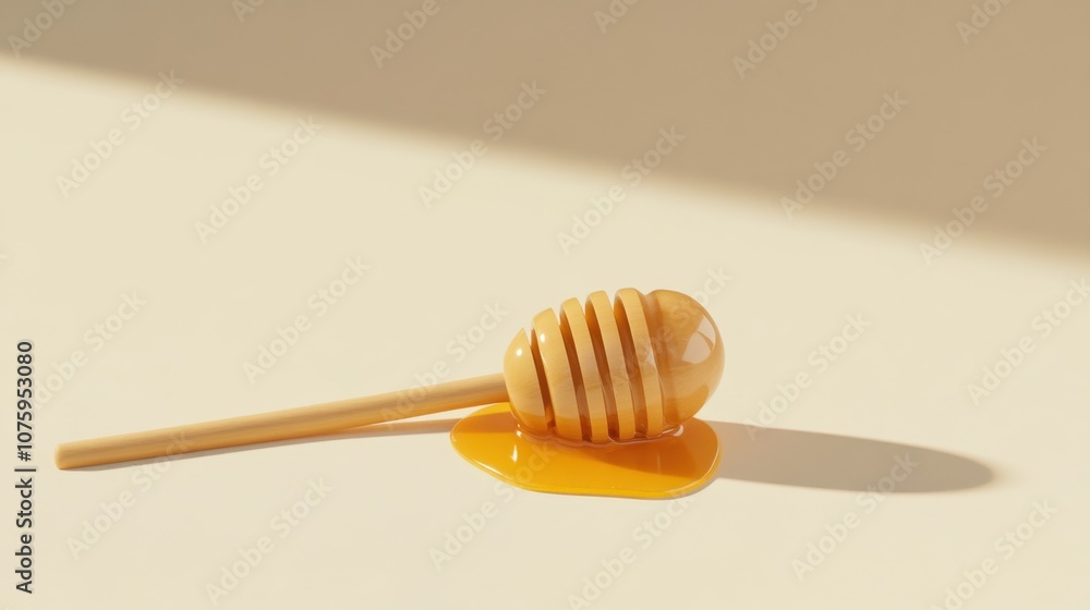 Sweet Honey Dripping from Single Honey Dipper on Light Background Sweet Honey Dripping from Single Honey Dipper on Light Background