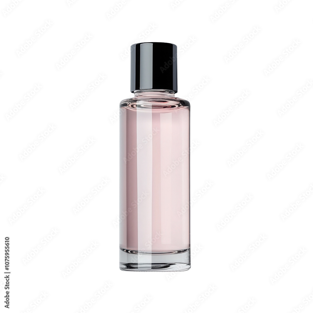 Elegant glass perfume bottle with pink liquid on white isolated background. Elegant glass perfume bottle with pink liquid on white isolated background.
