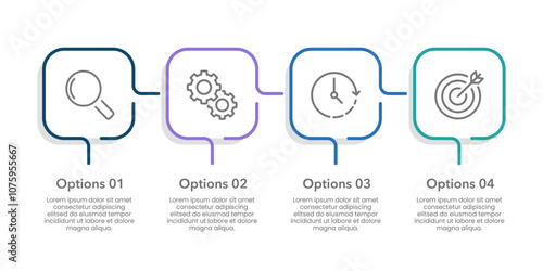 Business infographic template timeline with four element for presentation. Workflow, marketing, plan, marketing and annual report. Vector illustration.