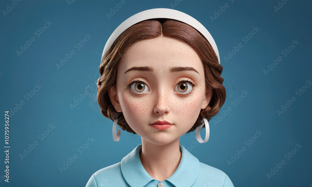A cartoon girl with a white headband and blue shirt A cartoon girl with a white headband and blue shirt